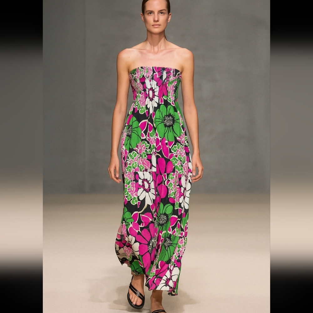 Final Touch Multicolour Floral Tube Top Dress Size Medium